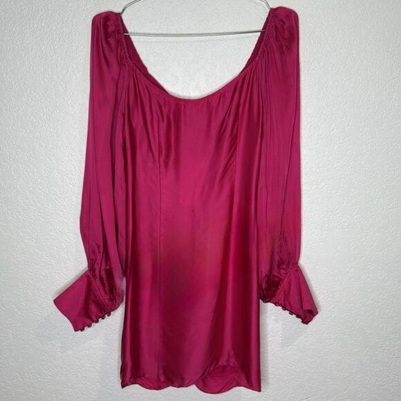 NWT Rococo Sand Hot Pink Barbiecore Satin Ruched Poppy Mini Dress Large - Picture 6 of 16